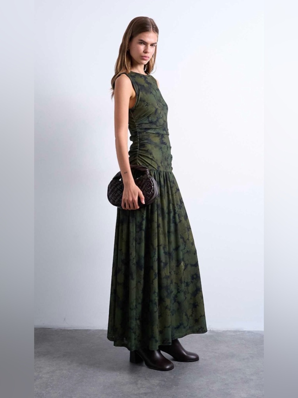Topshop abstract print dropped waist maxi dress in green 💚